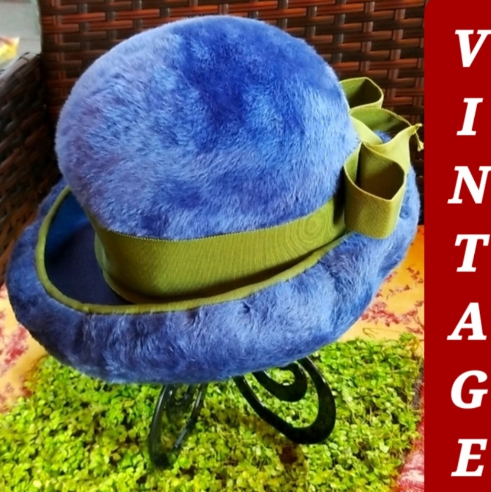 60's DIOR CHRISTIAN Lord & Taylor Union Tag RARE Blue Angora Collector Chapeax